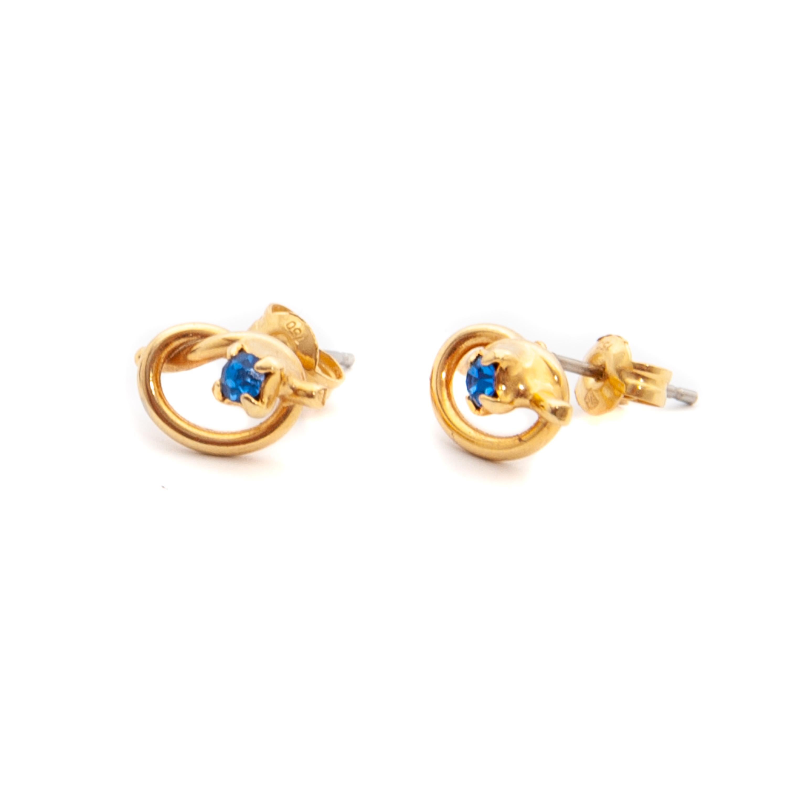 Vintage Sapphire 18 Karat Gold Love Knot Stud Earrings In Good Condition For Sale In Rotterdam, NL