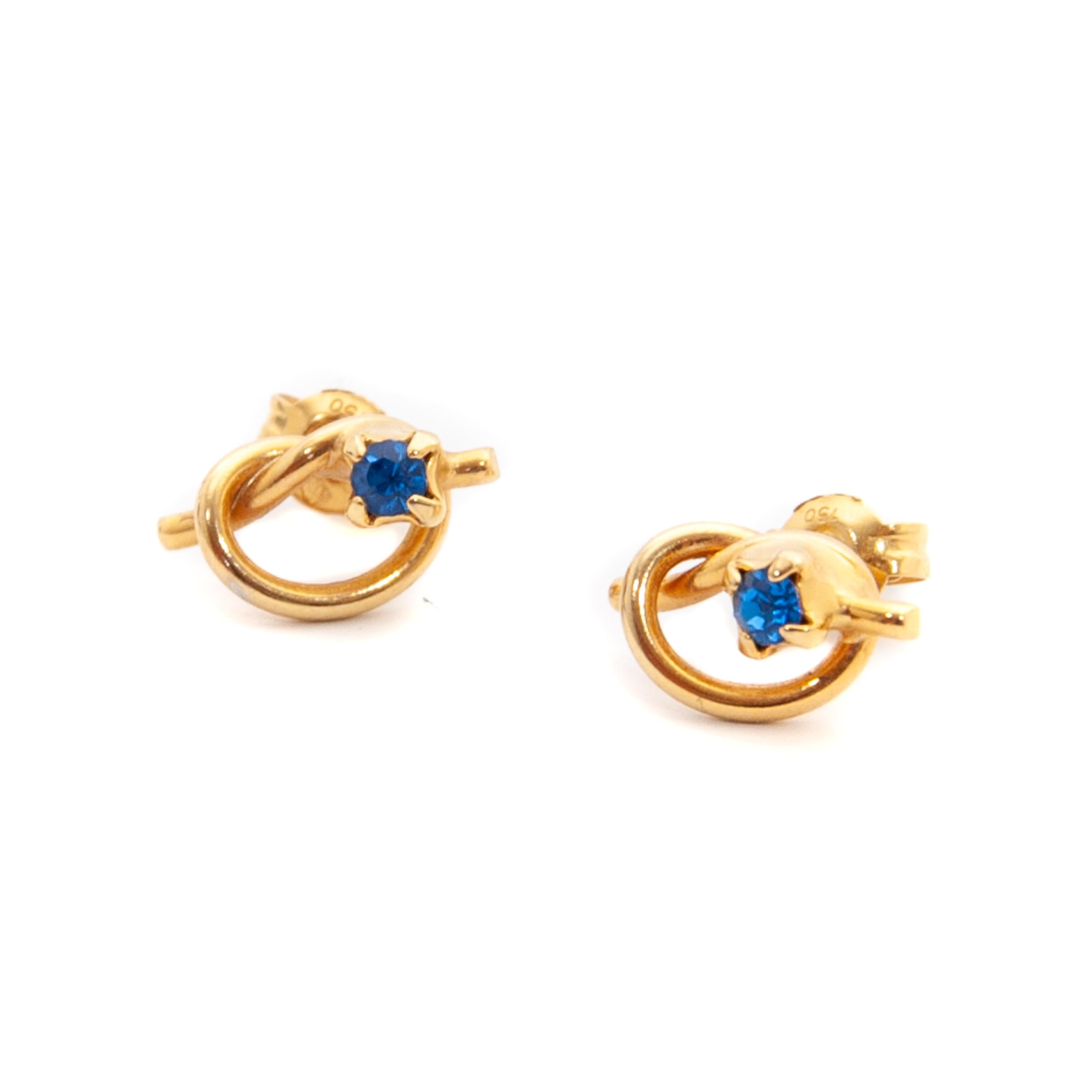 Women's Vintage Sapphire 18 Karat Gold Love Knot Stud Earrings For Sale