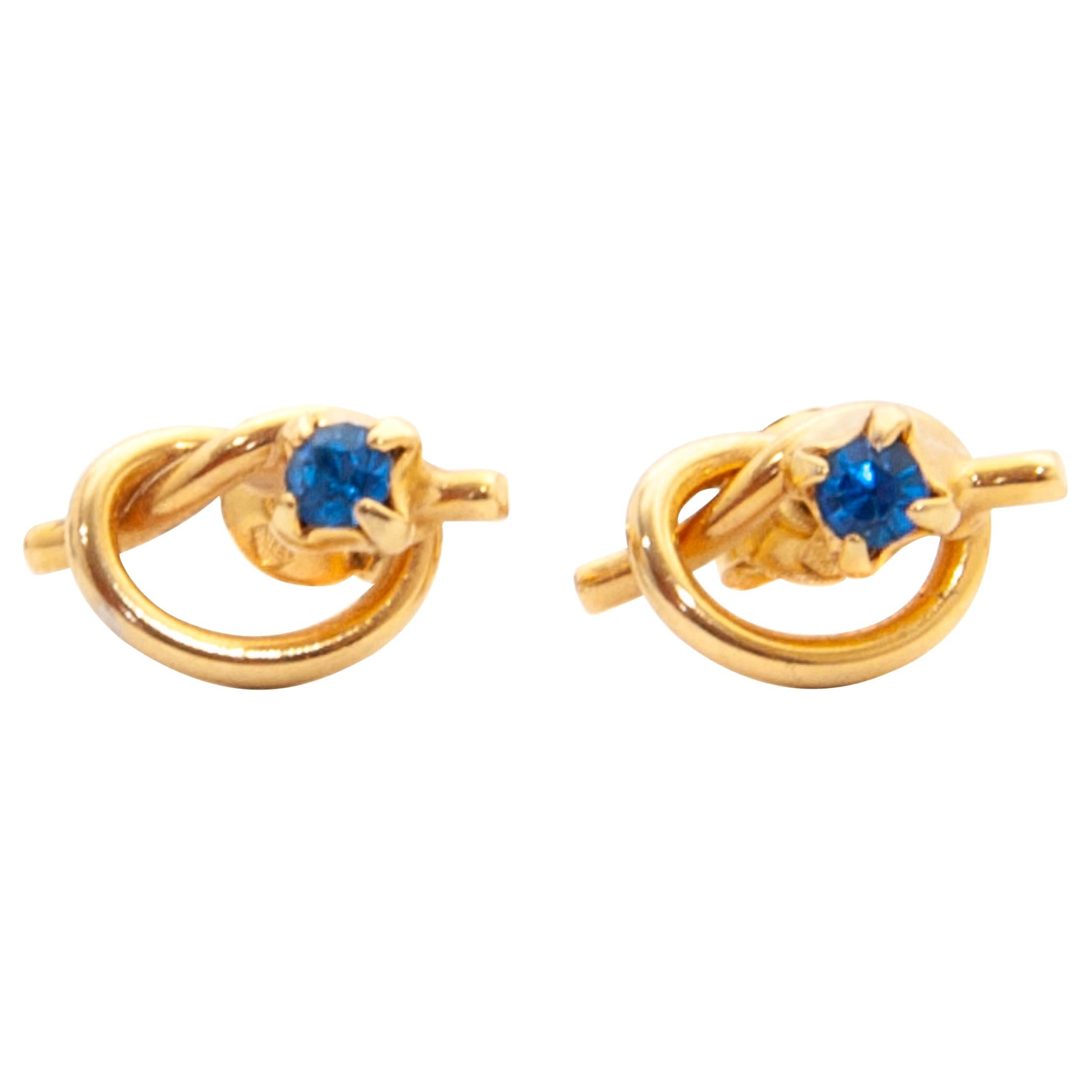 Vintage Sapphire 18 Karat Gold Love Knot Stud Earrings For Sale