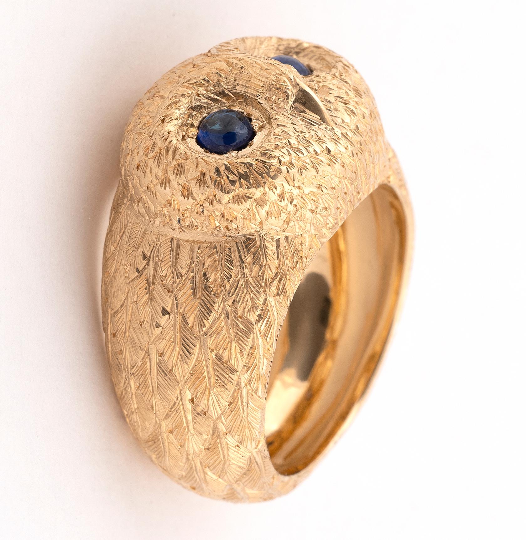 Retro Gold and Sapphire Owl Ring