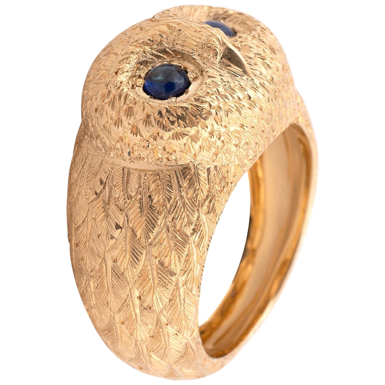 Gold and Sapphire Owl Ring