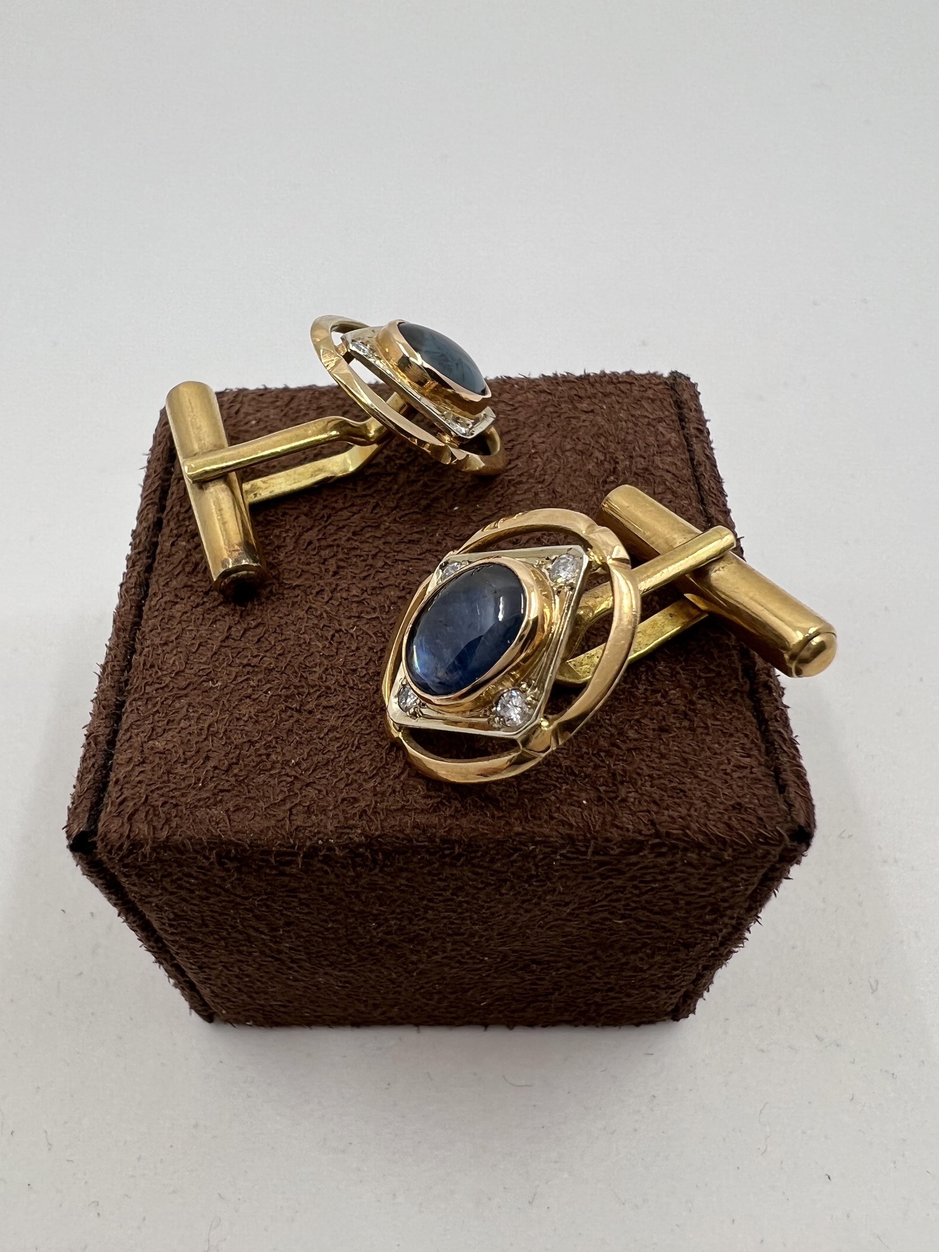 Cabochon Gold, sapphires and diamonds cufflinks For Sale