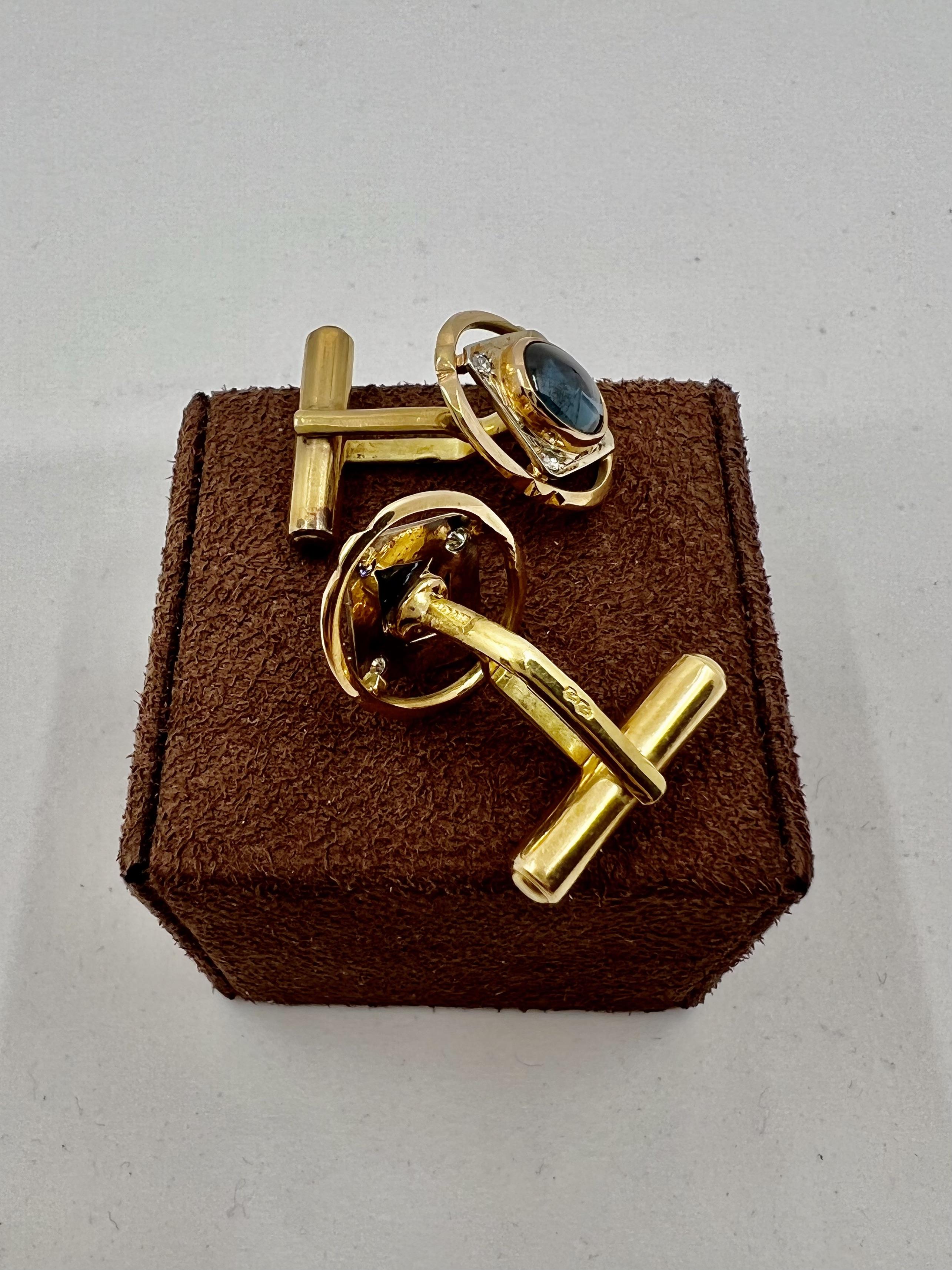 Gold, sapphires and diamonds cufflinks In Excellent Condition For Sale In Monte Carlo, MC