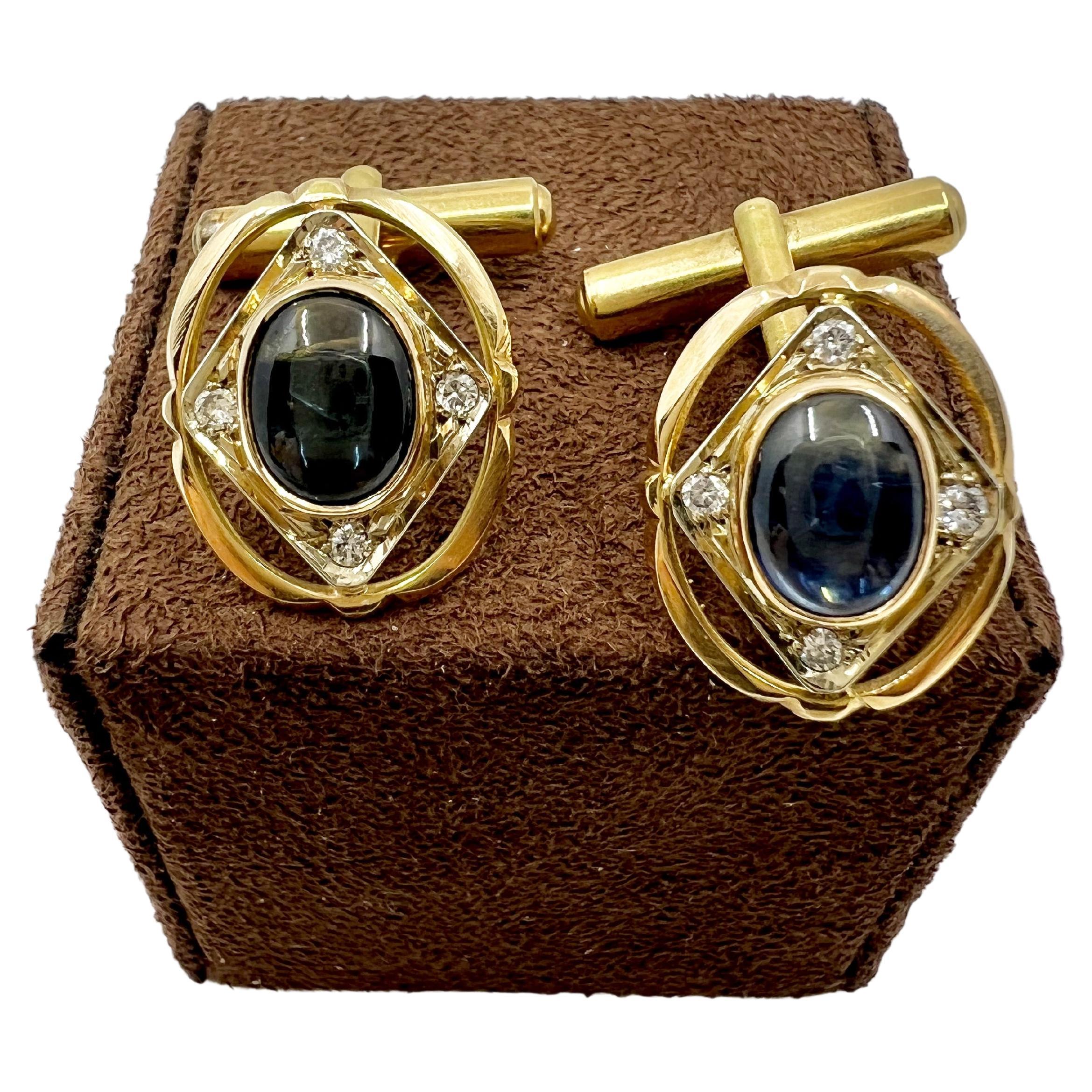 Gold, sapphires and diamonds cufflinks For Sale