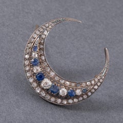 Gold Sapphires and Diamonds French Antique Crescent