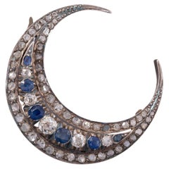 Gold Sapphires and Diamonds French Antique Crescent