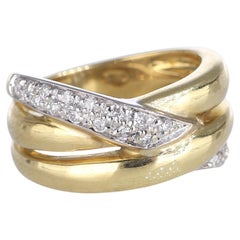 Gold Satin-Finish Crossover Band with White Gold Diamond Accent