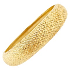 Vintage Gold Scale Texture Hinged Bangle Bracelet By Monet, 1960s