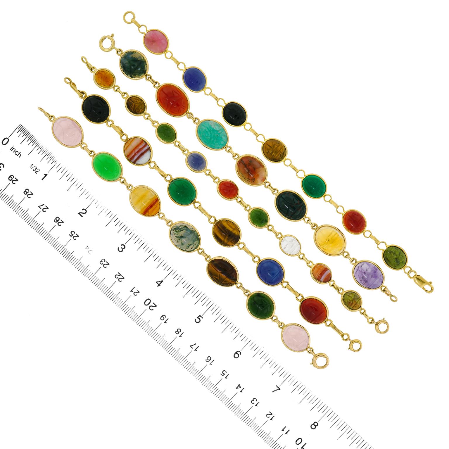 Set von 5 goldenen Skarabäusarmbändern aus Gold, ca. 1950er Jahre 1