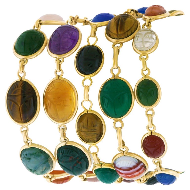 Gold Scarab Bracelets Set of 5, C1950s For Sale at 1stDibs