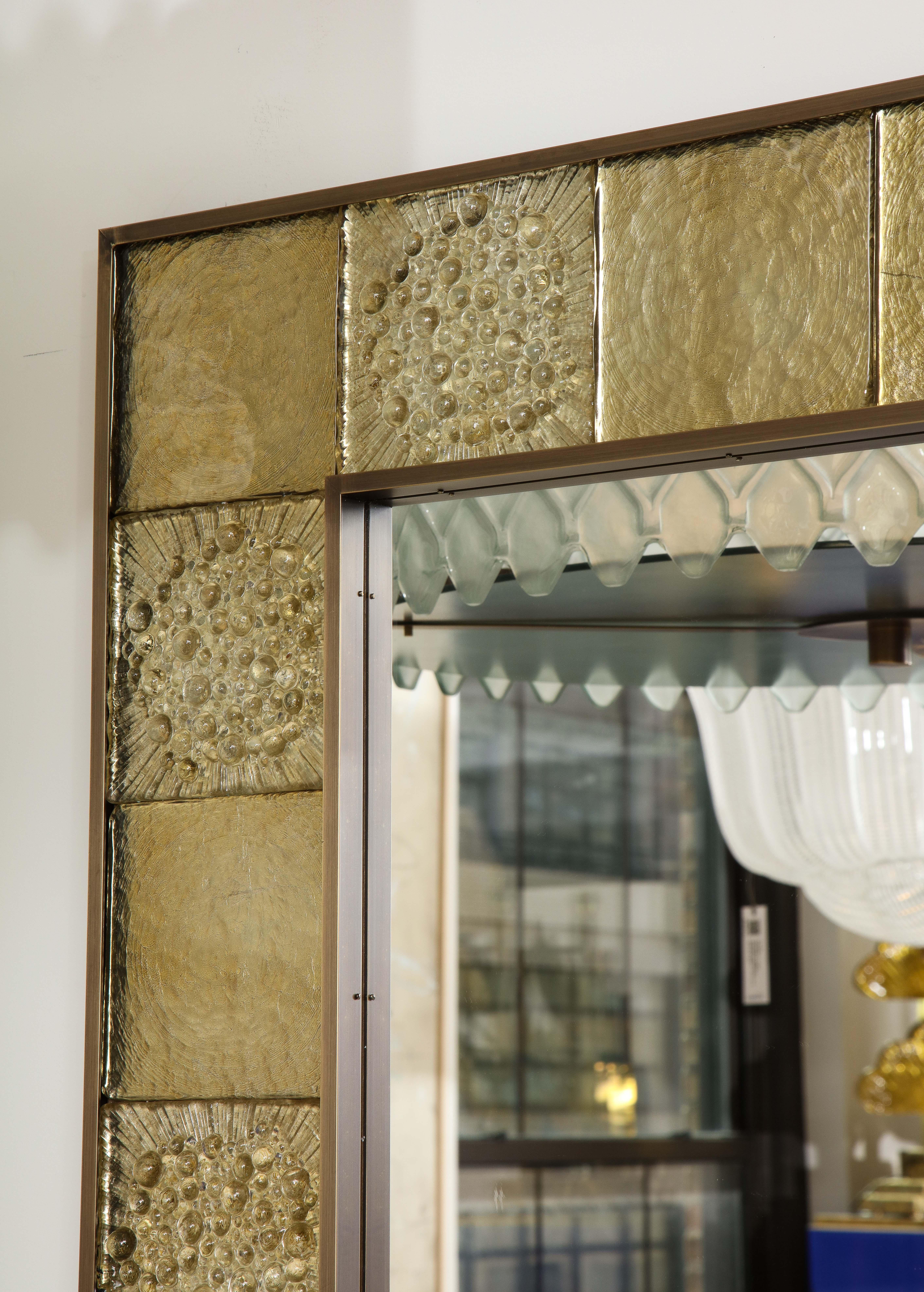 Single Gold Sculptural Murano Glass and Brass Rectangular Mirror, Italy 3