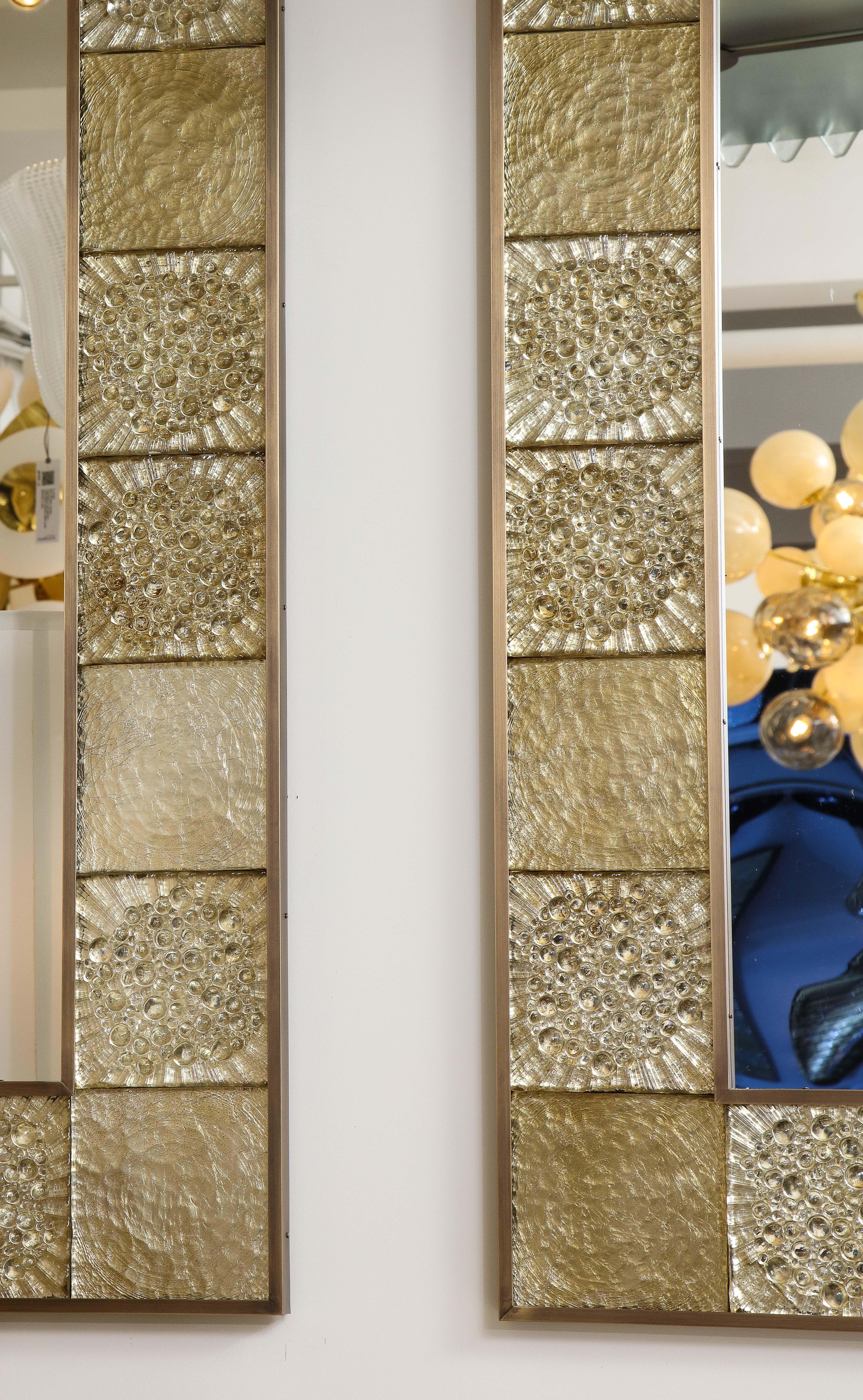 Single Gold Sculptural Murano Glass and Brass Rectangular Mirror, Italy 8