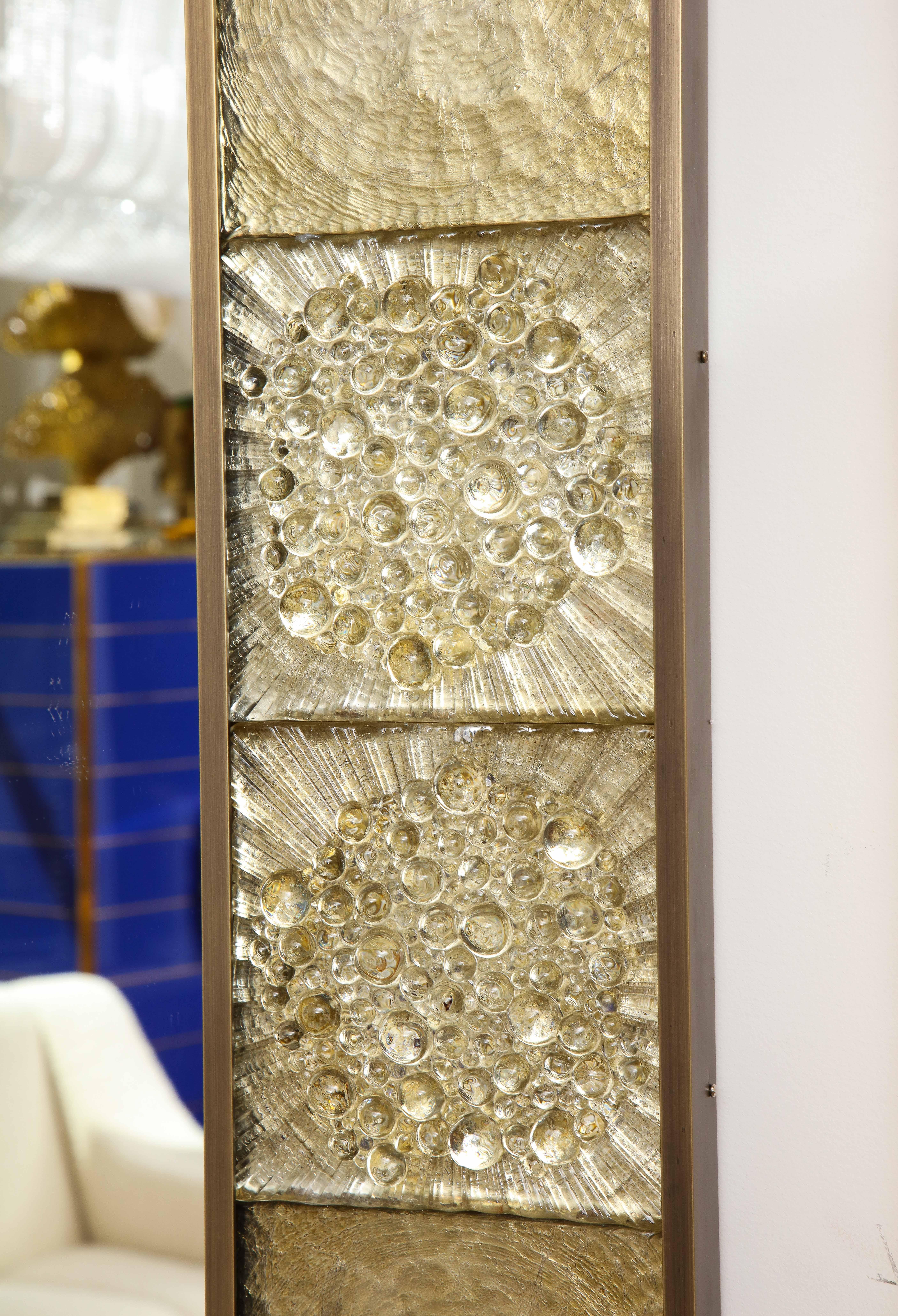 Single Gold Sculptural Murano Glass and Brass Rectangular Mirror, Italy 1