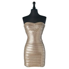 Goldfarbenes Pailletten-Bustierkleid auf Stretch-Rayon Hervé Léger