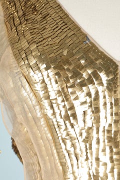 Gold sequin evening gown with beige silk ruffles Carolina Herrera