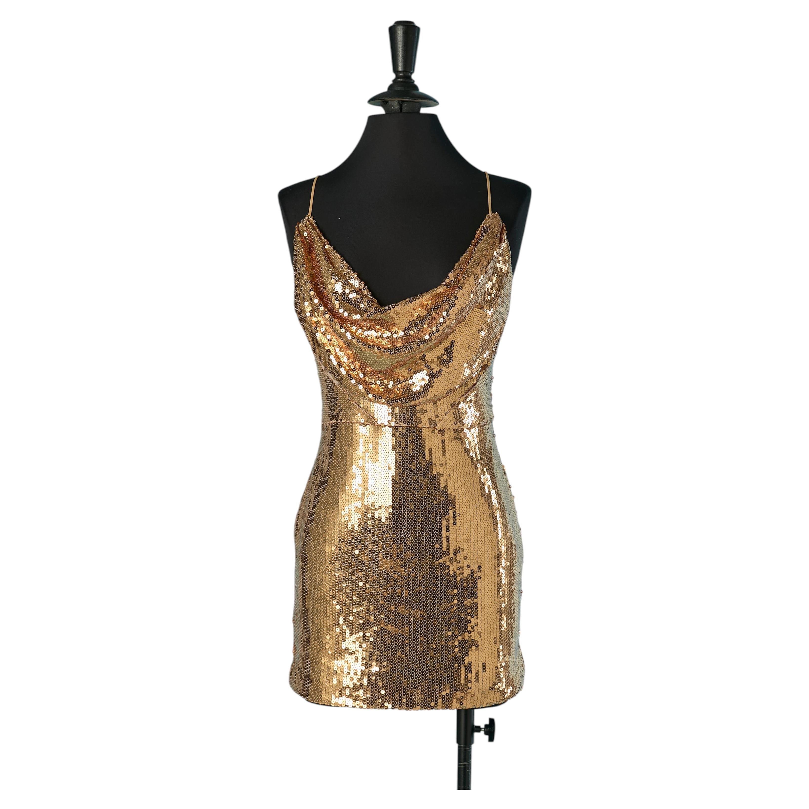 Mini abito in paillettes oro HERVE LEGER