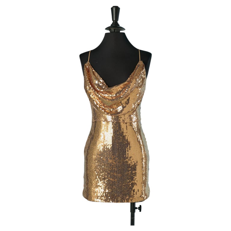 Gold sequin mini dress HERVE LEGER