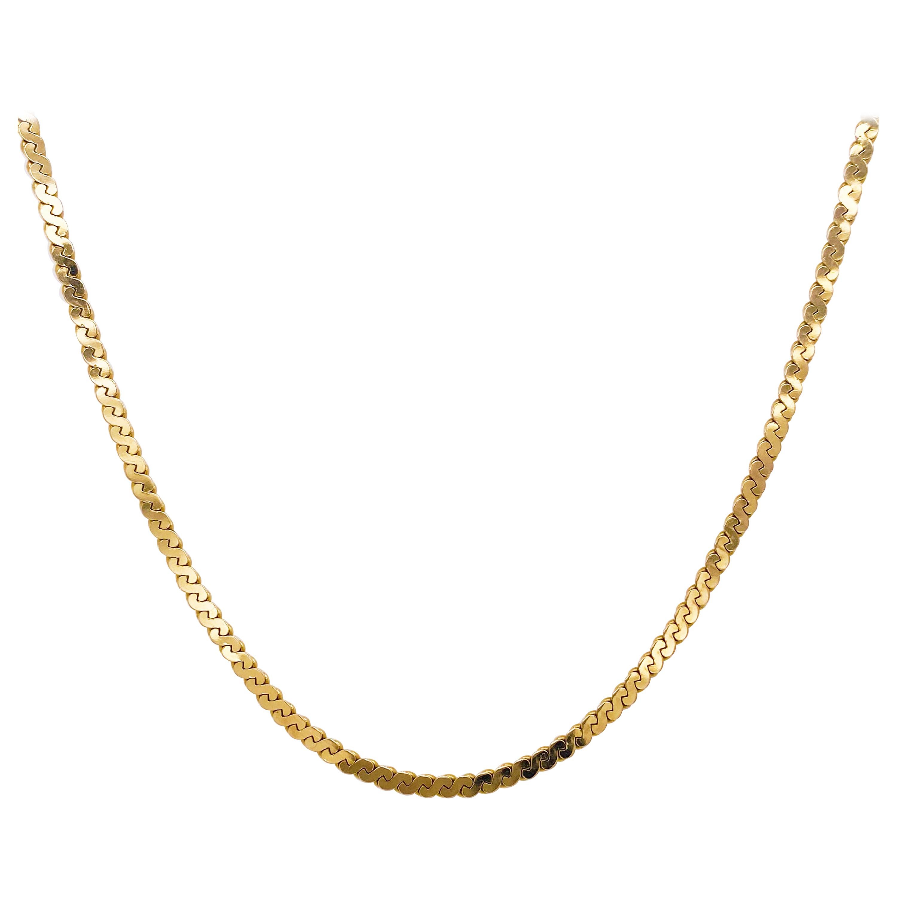Gold Serpentine Chain in Yellow Gold, Flat Link Wide Chain For Sale