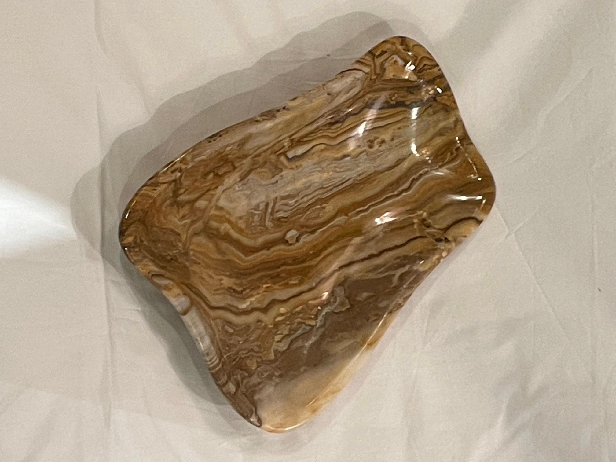 Moroccan Gold Shades Free Form Shape Onyx Bowl, Morocco, Contemporary For Sale