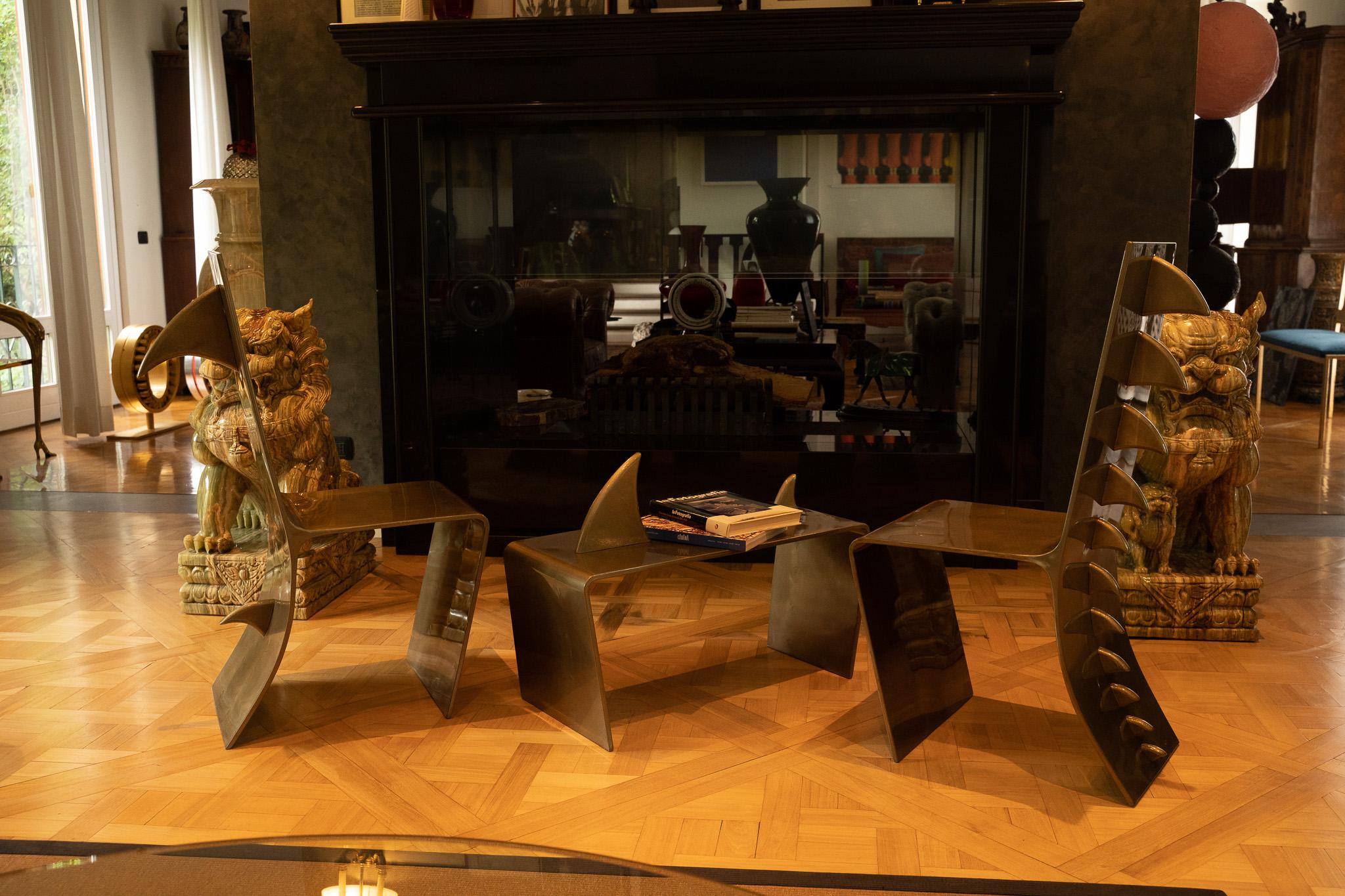 Iron Gold Shark Coffee Table by Giulia Maria Ligresti For Sale