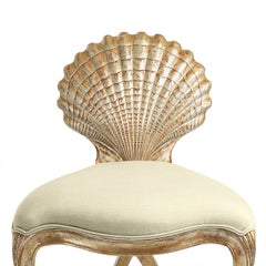 Gold Shell Chair in Solid Hand-Carved Wood Silver Gilt Painting