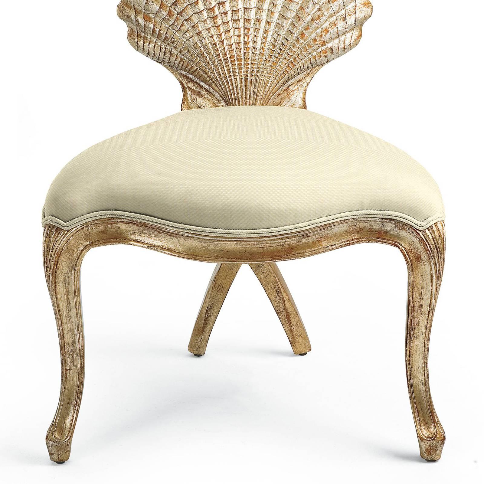 English Gold Shell Chair in Solid Hand-Carved Wood Silver Gilt Painting 