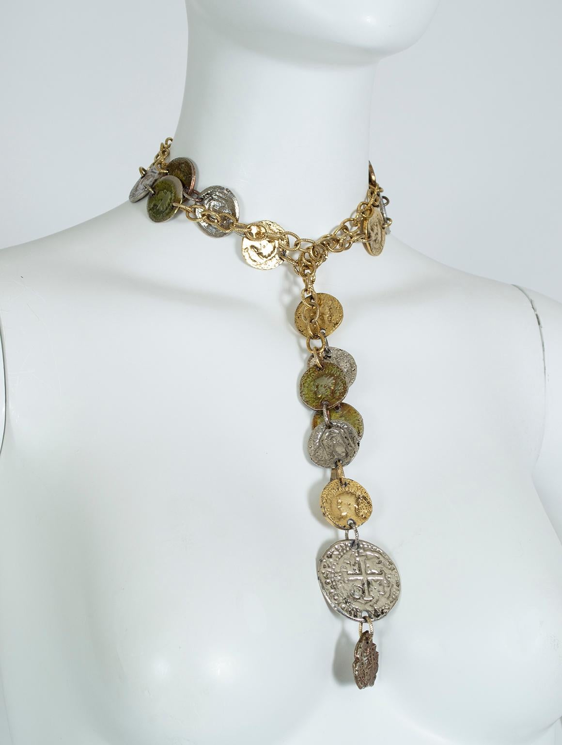 Gold Shipwreck Chain Belt with Heavyweight Embossed “Coins” – One Size, 1960s 1