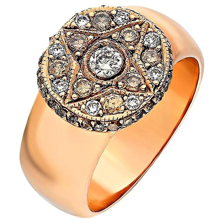 For Sale:  8k Gold Round Ring with Pave Brilliant Cut Diamonds