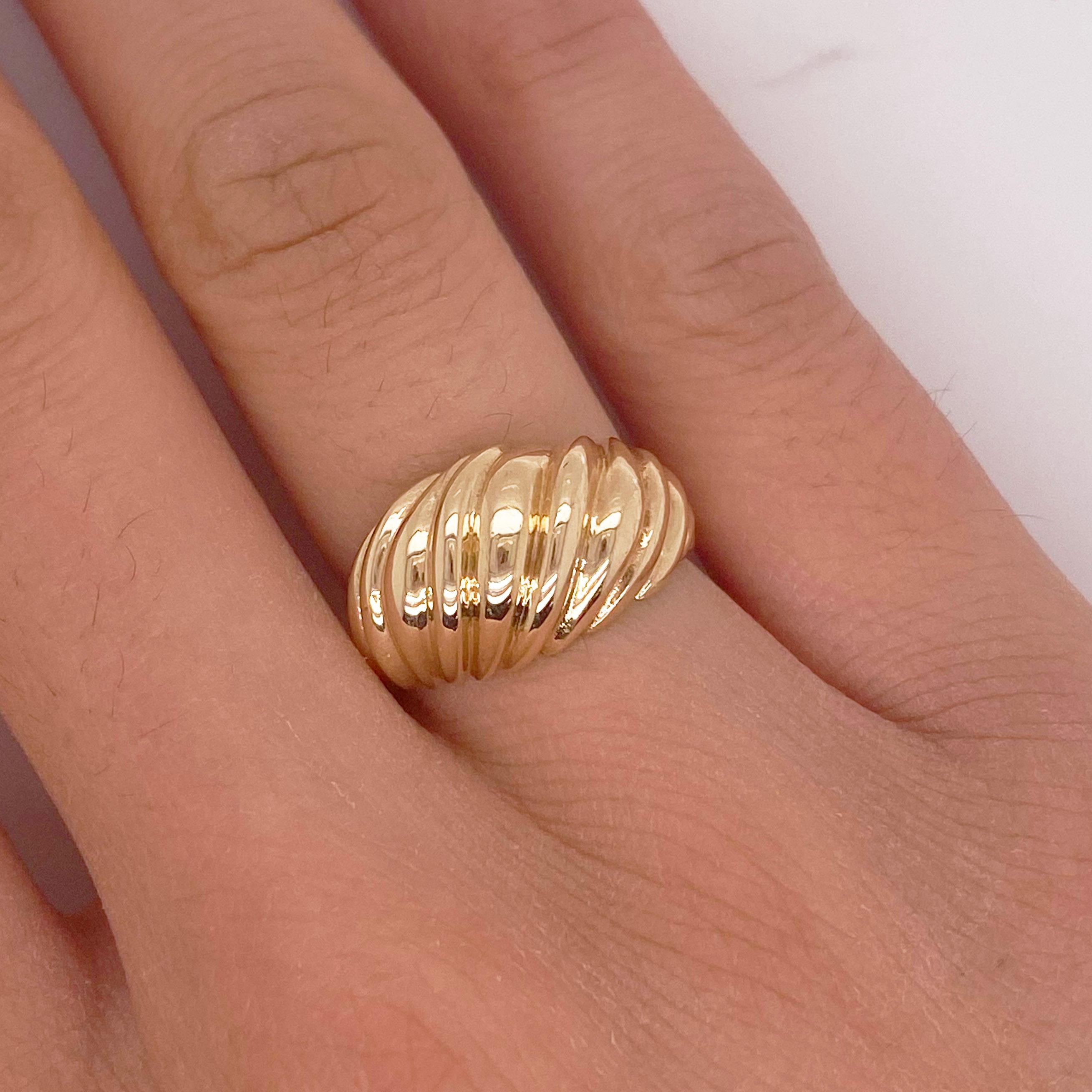 Dome Ring in Gold Shrimp Ring, 14K Yellow Gold Fashion Wide Band Ring 2