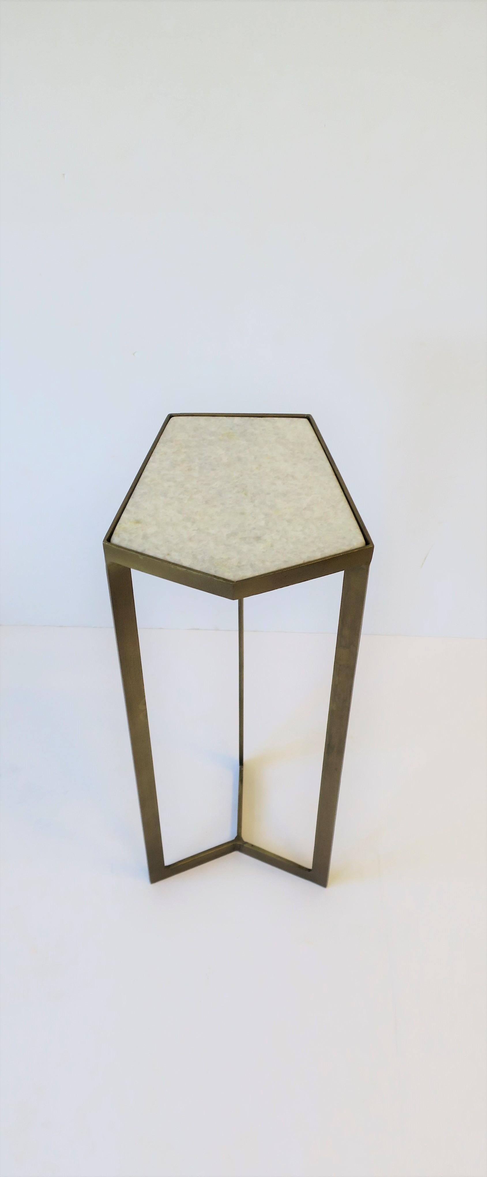 Side or Drinks Table with Matte Gold Base and White Marble Top 8