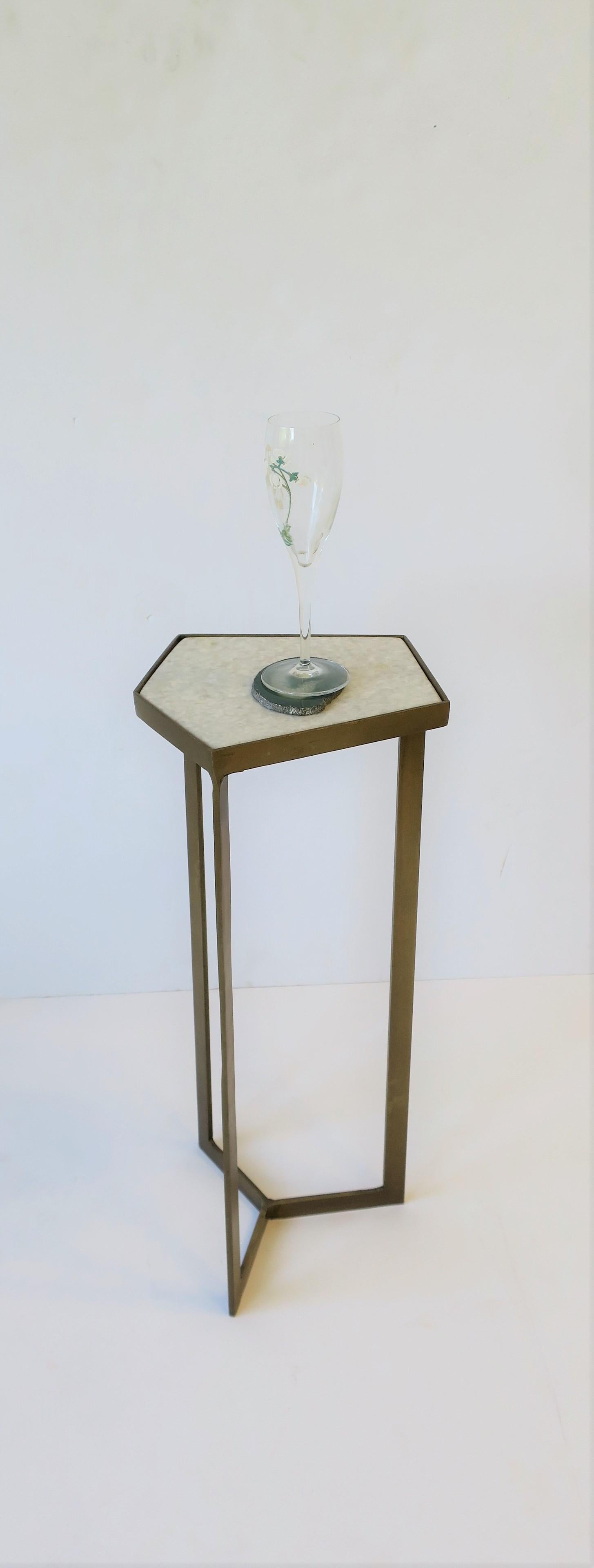 Contemporary Side or Drinks Table with Matte Gold Base and White Marble Top