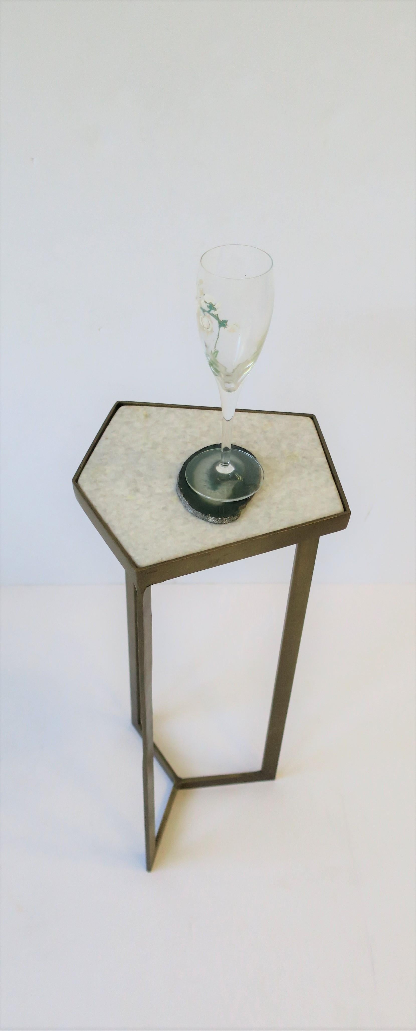 Metal Side or Drinks Table with Matte Gold Base and White Marble Top