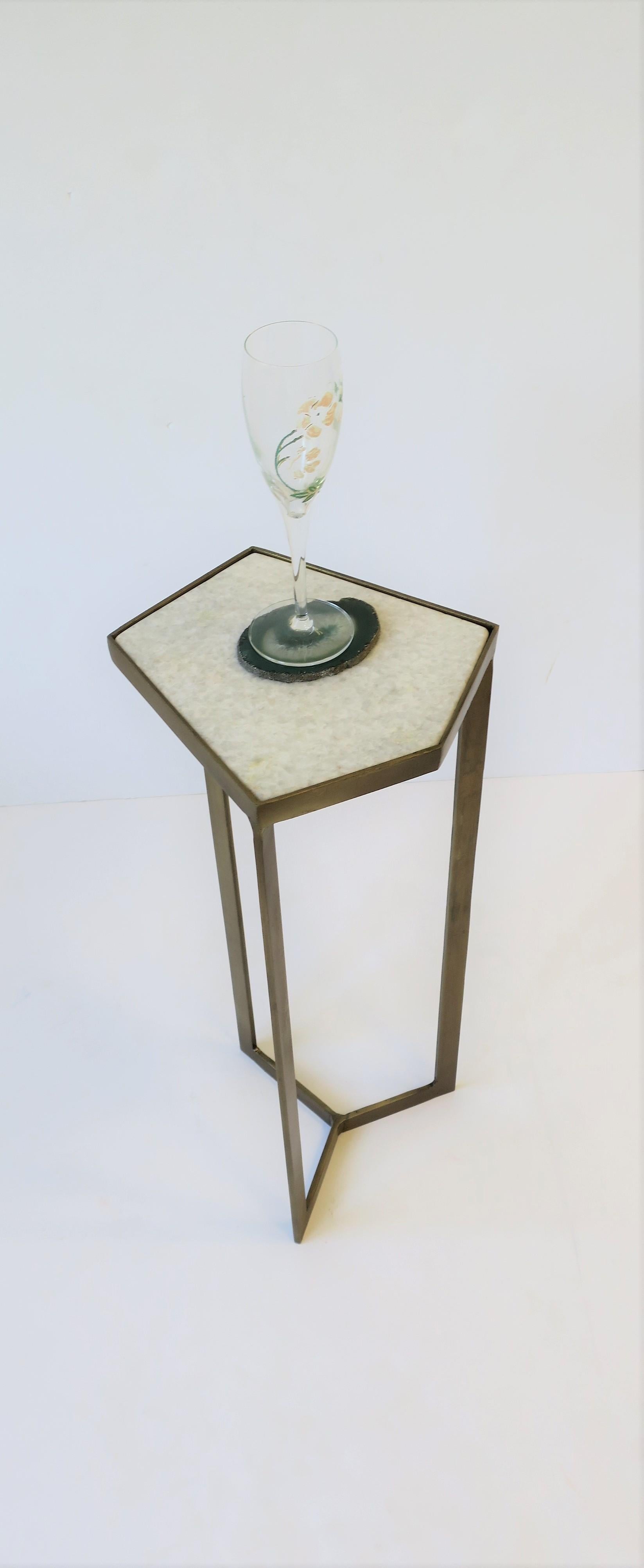 Side or Drinks Table with Matte Gold Base and White Marble Top 3