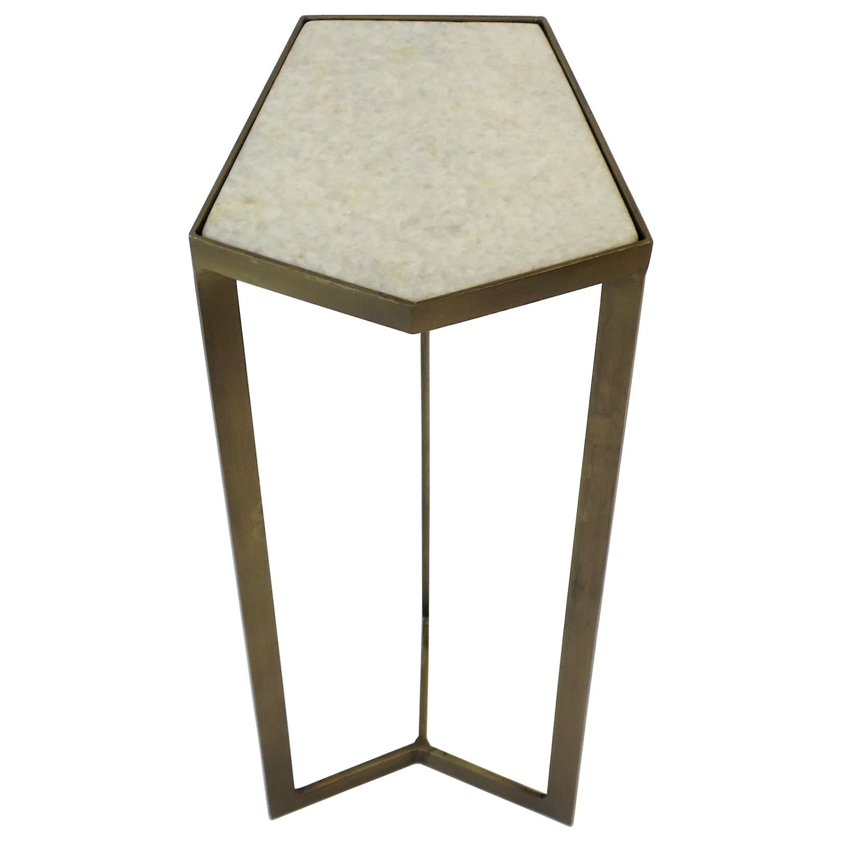 Side or Drinks Table with Matte Gold Base and White Marble Top
