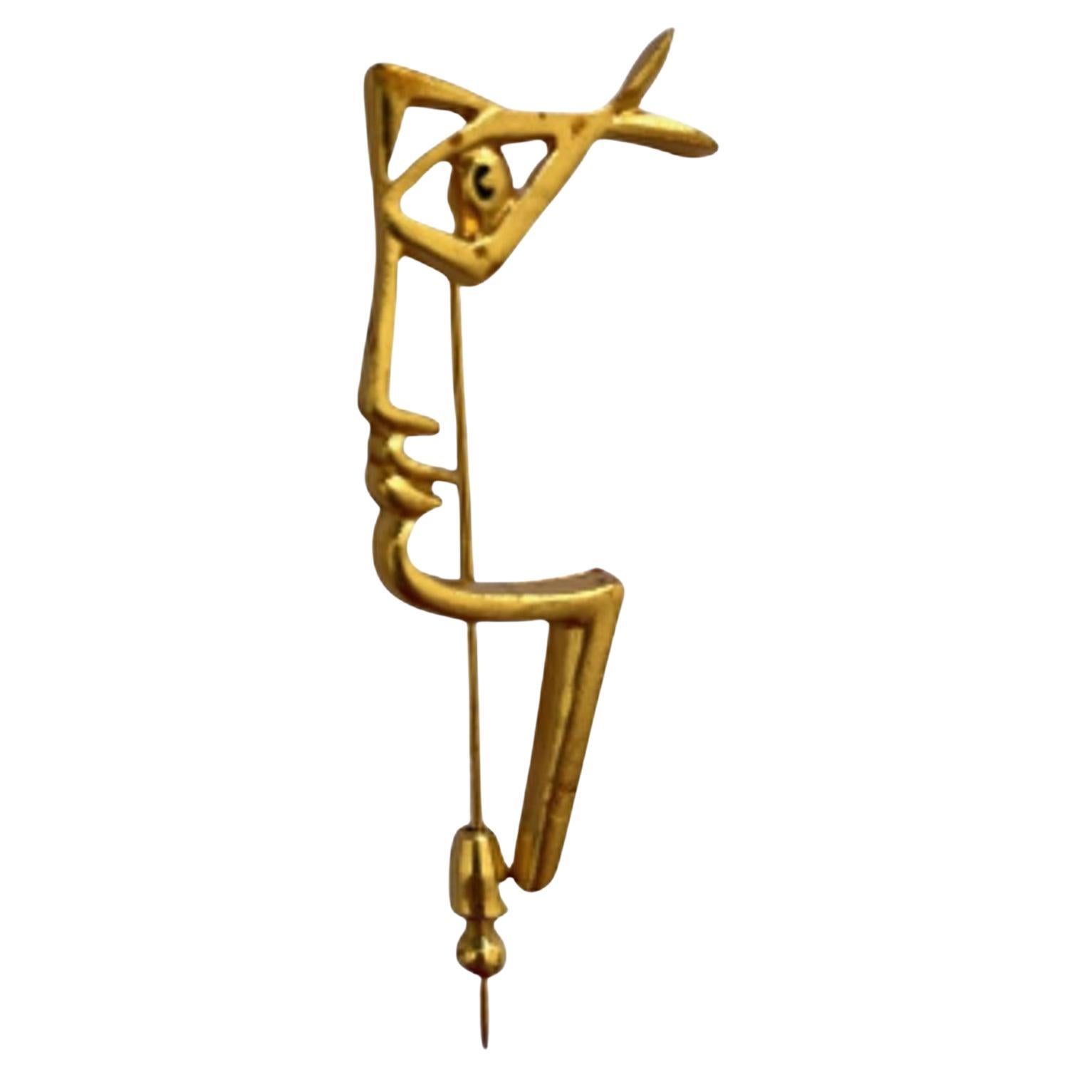 Gold Side Profile of Fisherman inspired by Jean Cocteau For Sale