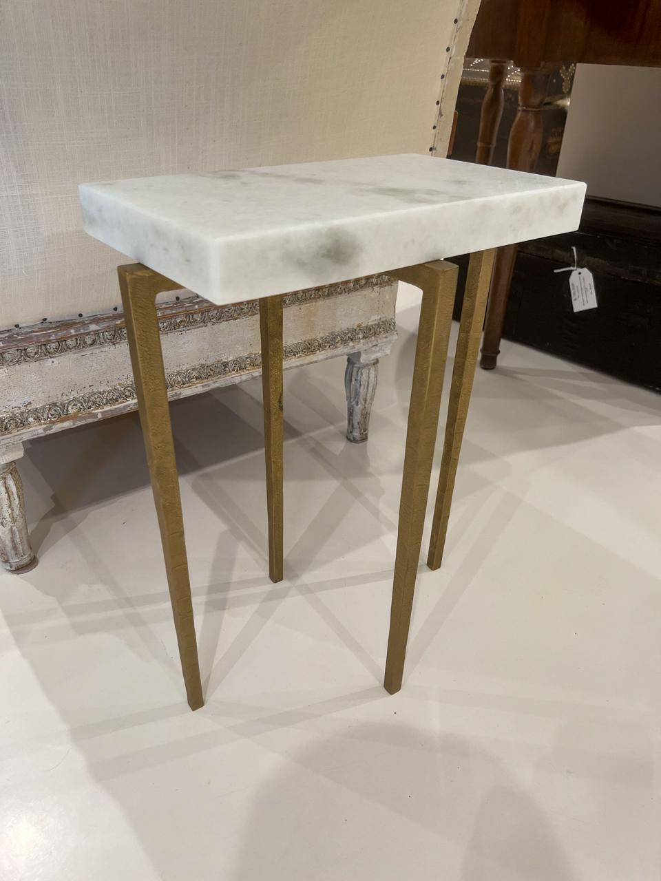 American Gold Side Table with White Marble Top