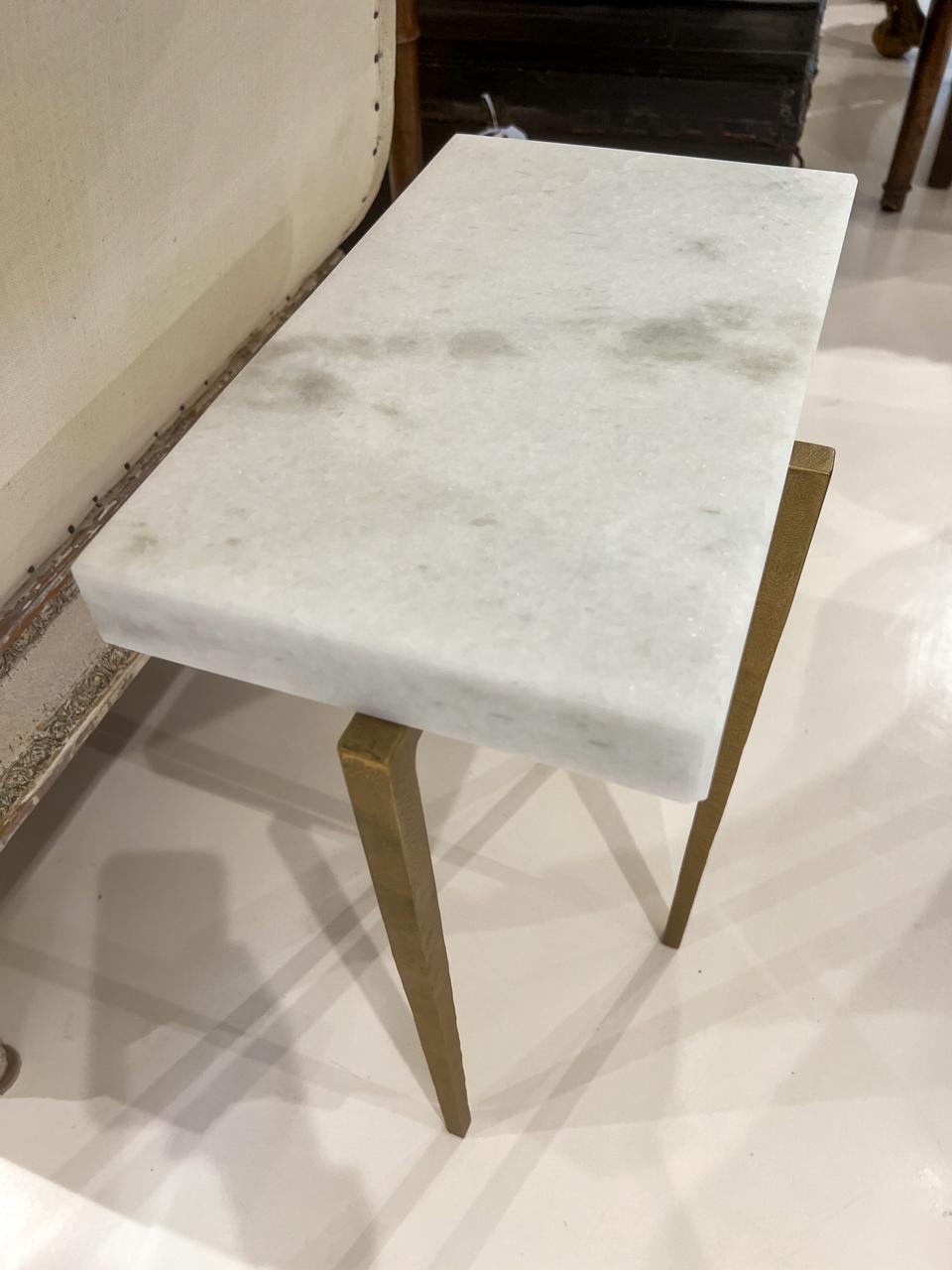 Gold Side Table with White Marble Top In Good Condition In New Orleans, LA