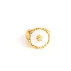 Gold Signet White Mother-Of-Pearl Cocktail Ring