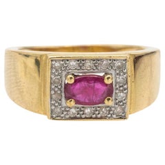 Vintage Gold signet ring with ruby and diamonds, France, mid XX cent.