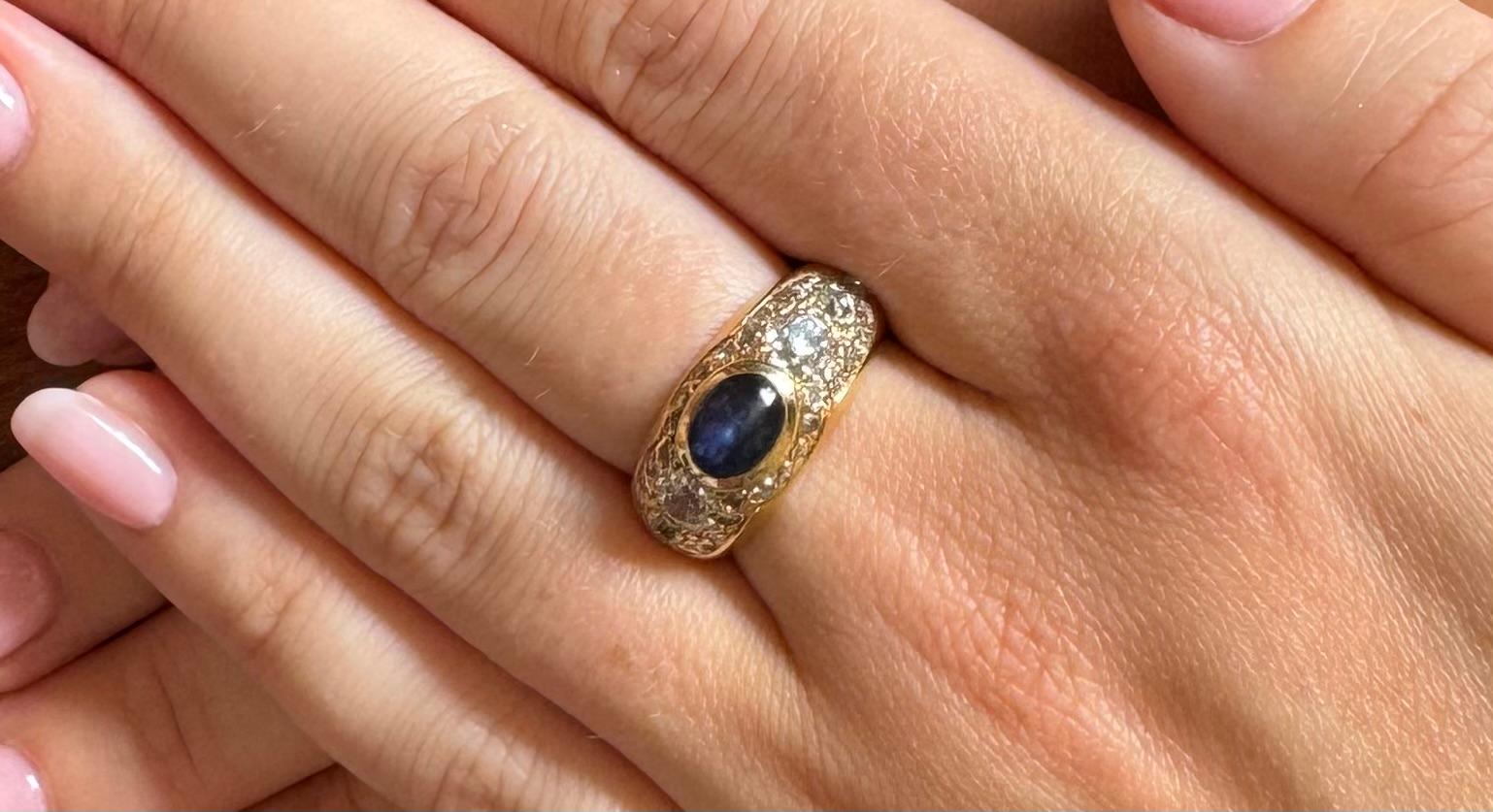 Siegelring aus Gold mit Saphir und alten europäischen Diamanten, Niederlande, 1940er Jahre. (Alteuropäischer Schliff)