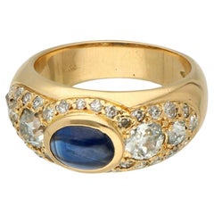 Anello con sigillo in oro con zaffiro e diamanti antichi europei, Paesi Bassi, anni '40.