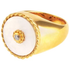 Gold Signet White Mother-Of-Pearl Cocktail Ring