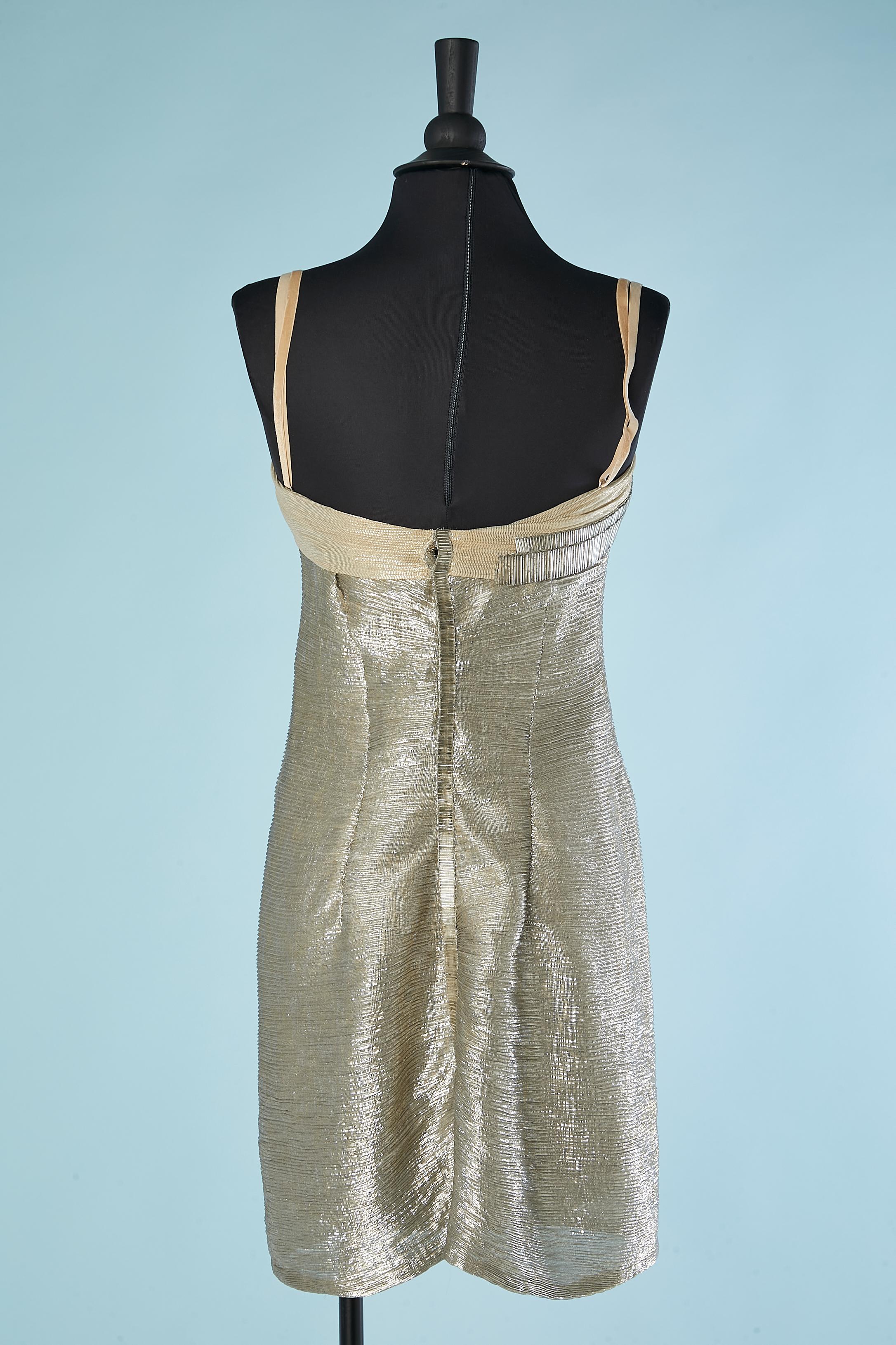 Women's Gold silk chiffon lurex cocktail dress with beaded work Gianfranco Ferré  For Sale