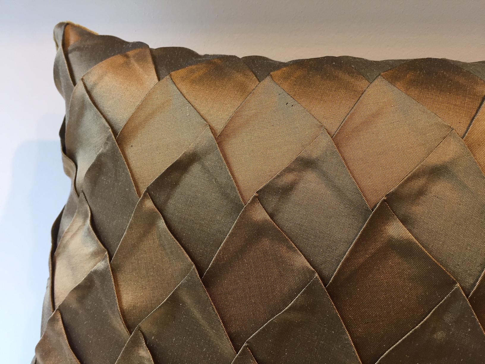 German Gold Silk Cushions Pleated Opal Pattern Embossed Rectangular