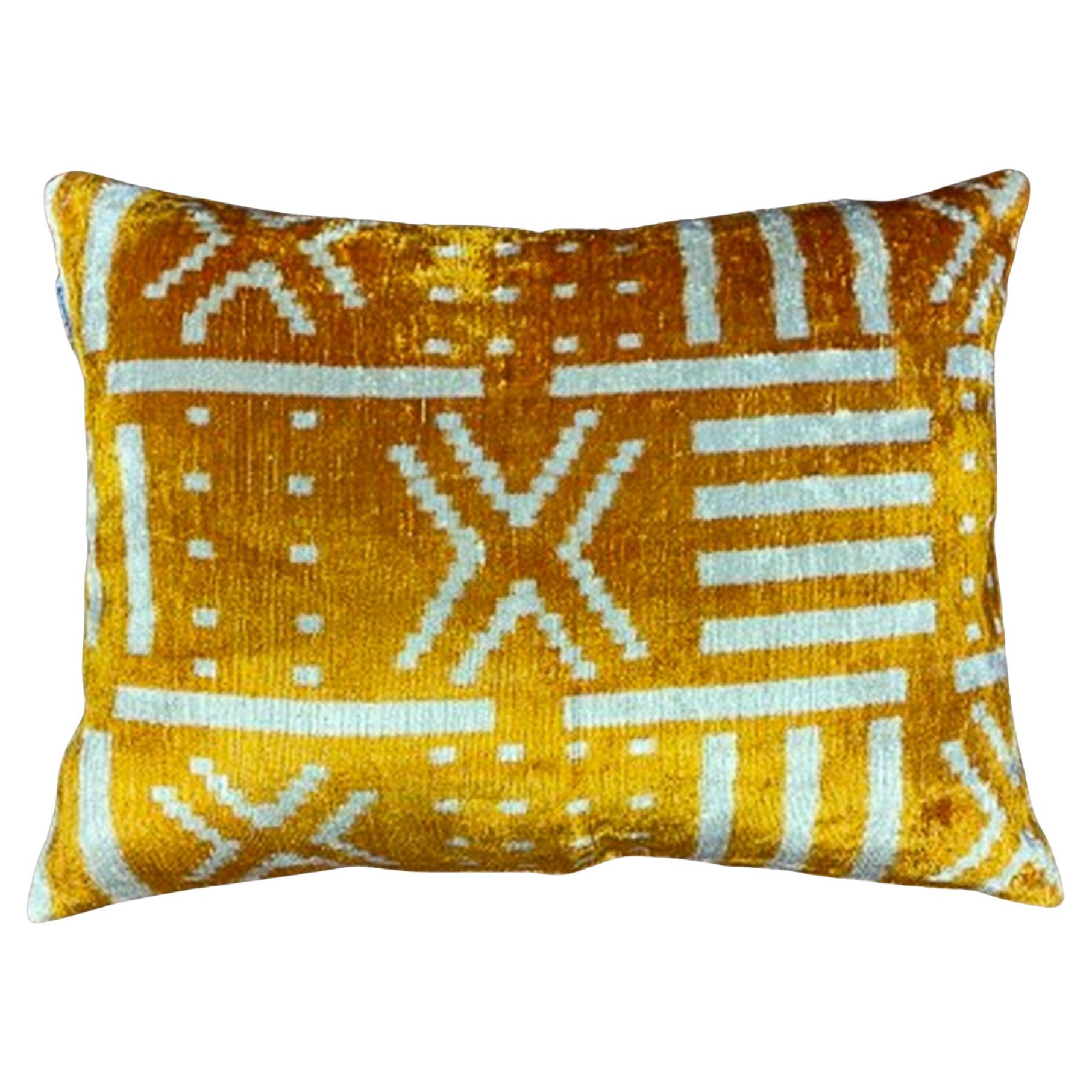 Gold Silk Velvet Handmade Pillow For Sale
