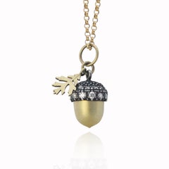 Gold, Silver and Diamond Acorn Necklace
