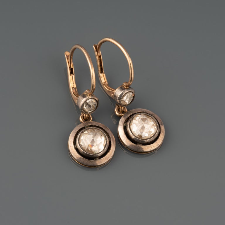 Gold Silver and Rose Cut Diamonds Antique Earrings For Sale at 1stDibs