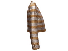 Gold & Silver Balmain Metallic Striped Jacquard Evening Jacket Size FR 38