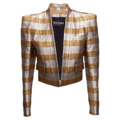 Gold & Silver Balmain Metallic Striped Jacquard Evening Jacket Size FR 38