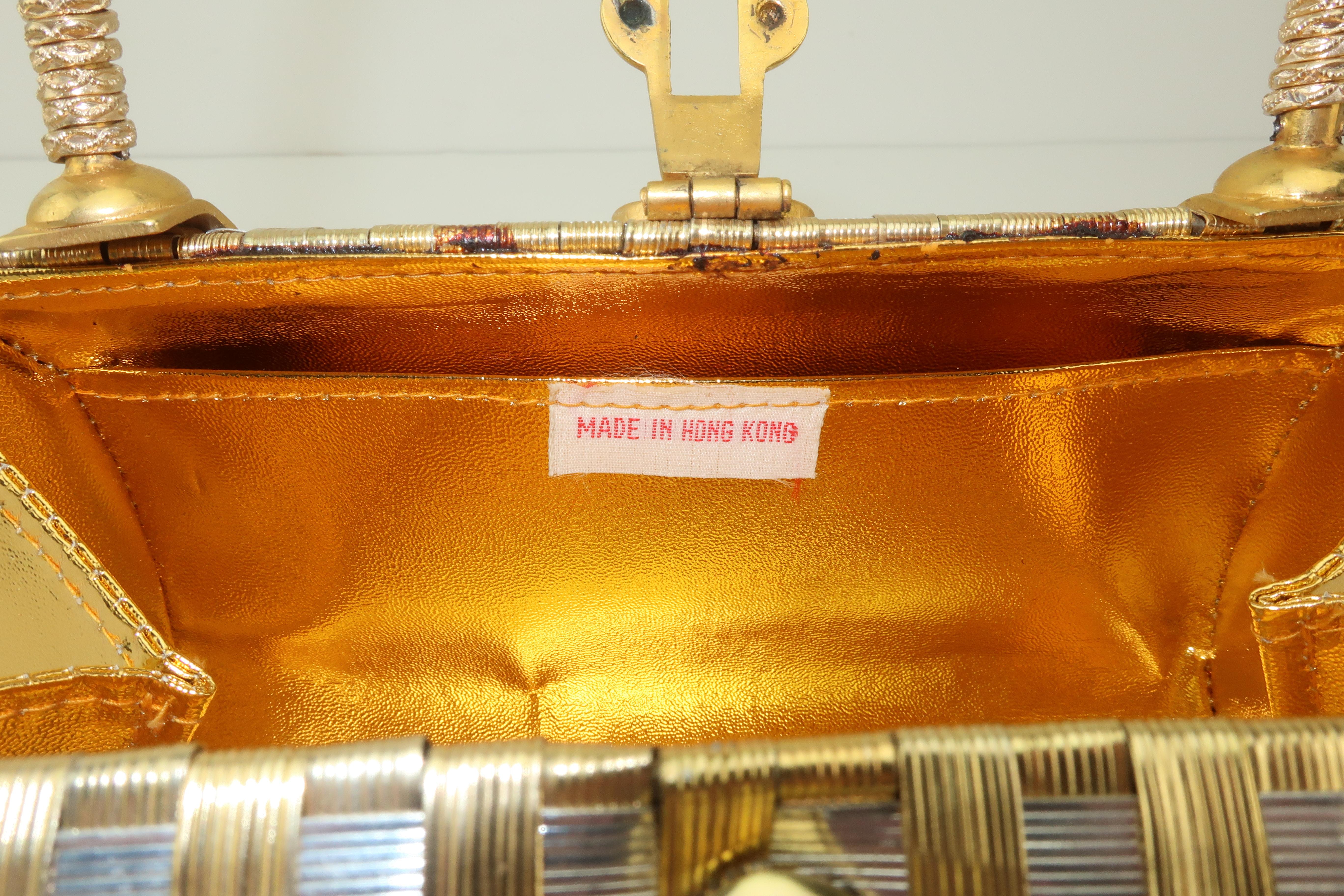 Gold & Silver Basket Weave Metal Handbag, 1950's 3